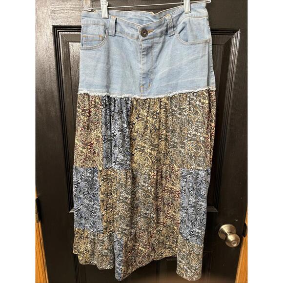 Gypsy Rose Dresses & Skirts - Gypsy Rose Denim & Patchwork Tiered Midi Skirt S/M Boho Cowgirl Festival Flowy